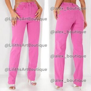 PrettyLittleThing Diamante Lace-up Jeans(A038)-Size 2 for Women